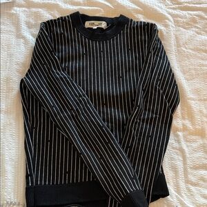 Diane Von Furstenberg Black and White Pinstripe Crewneck Sweater